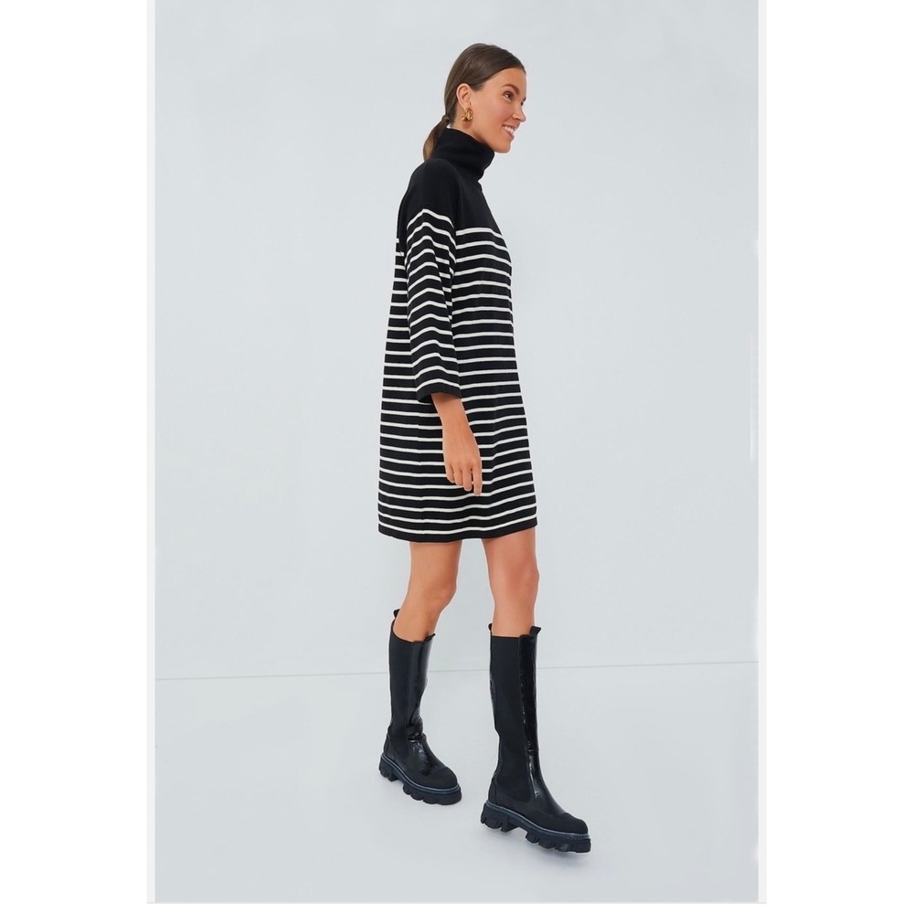 Tuckernuck Pomander Place Striped Turtleneck Sweater Dress Black White